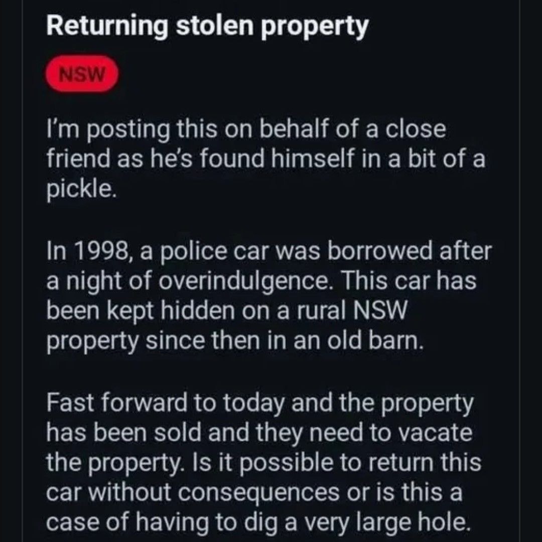 Returning stolen property posting this on behalf of a close friend as he’s found himself in a bit of a pickle. In 1998, a police car was borrowed after a night of overindulgence. This car has been kep