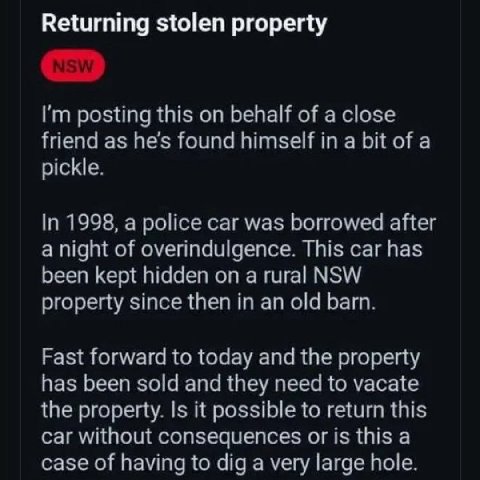 Returning stolen property posting this on behalf of a close friend as he’s found himself in a bit of a pickle. In 1998, a police car was borrowed after a night of overindulgence. This car has been kep