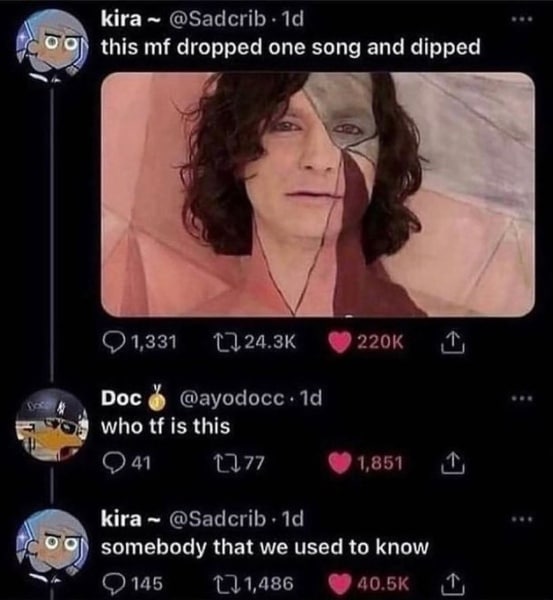 kira this dropped one song and dipped Doc who is this kira о somebody that we used to know