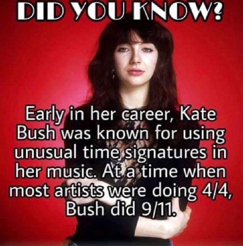 YOU Early in her Kate Bush was known for using unusual timeysignatures in her music. АФа time when most doing 4/4, Bush did