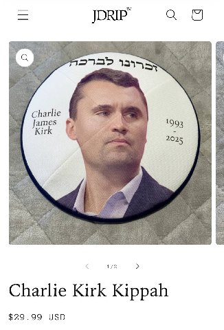 IAS Charlie James 1993 Kir. 2025 1/2 Charlie Kirk Kippah $29.99 USD