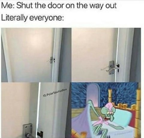 Me: Shut the door on the way out Literally everyone:
