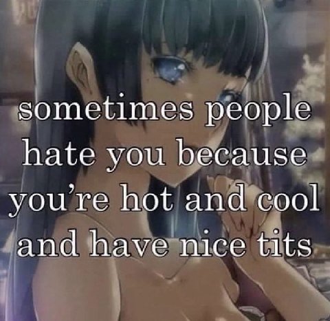 sometimes people hate you because youre hot and cool and have nice tits