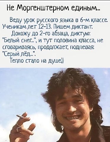 Не Моргенштерном единым.. Веду урок русского языка в классе. Ученикам лет 12-13. Пишем диктант. Дохожу до абзаца, диктую: "Белый и тут половина класса, не сговариваясь, продолжает, подпевая: "Серый Те
