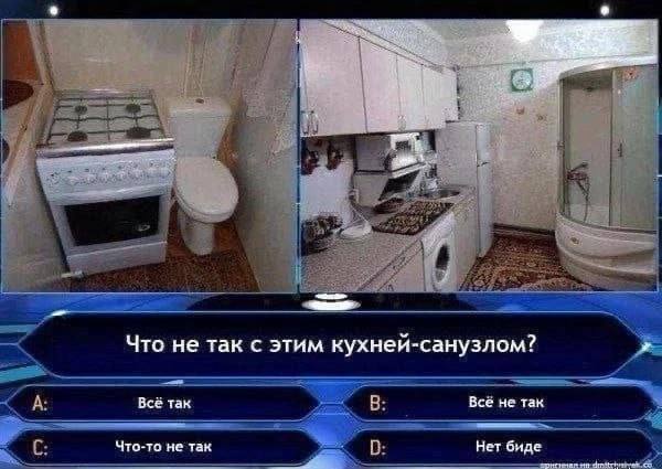 Что не так с этим кухней-санузлом? А: Всё так Всё не так Что-то не так Нет биде