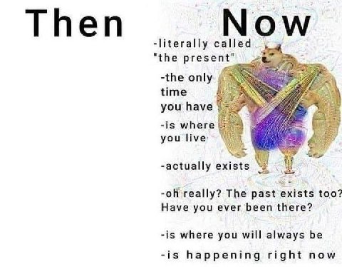 Треп Now -literally called "the present" -the only time you have я -is where you live: -actually really? The past exists too? Have you ever been there? -is where you will always be -is happening right