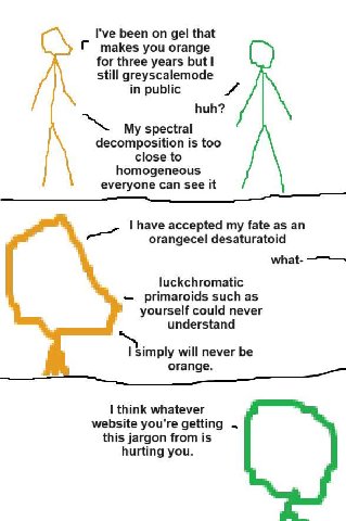 I've been gel that makes you orange for three years but still greyscalemode in public huh? spectral decomposition is too close to homogeneous everyone can see it have accepted my fate as orangecel des