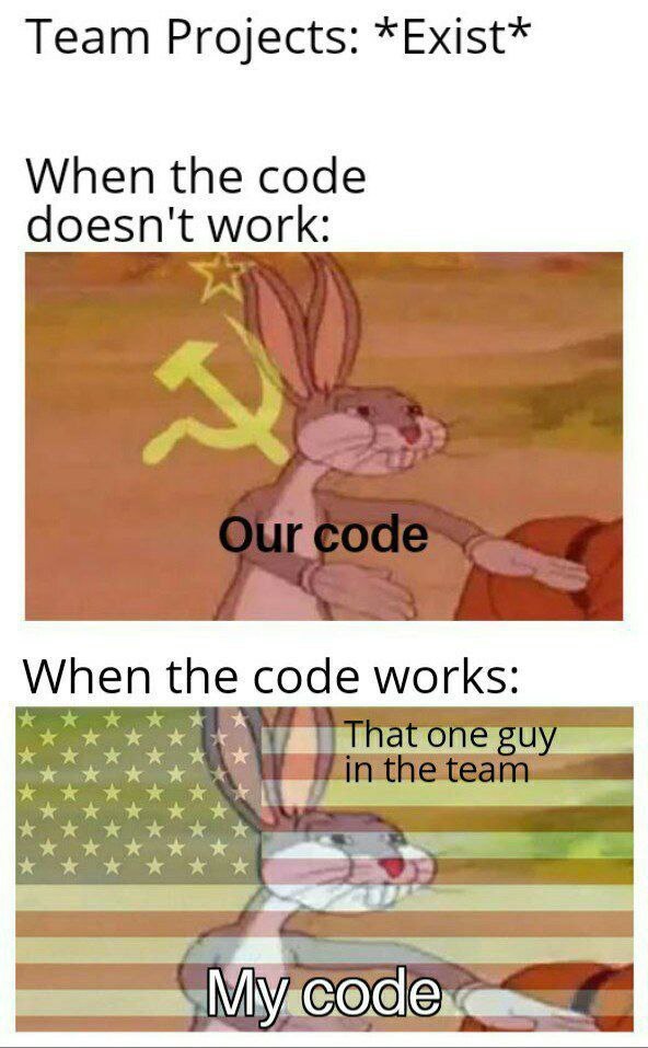 Team Projects: *Exist* When the code doesn't work: When the code works:
