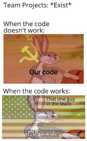 Team Projects: *Exist* When the code doesn't work: When the code works: