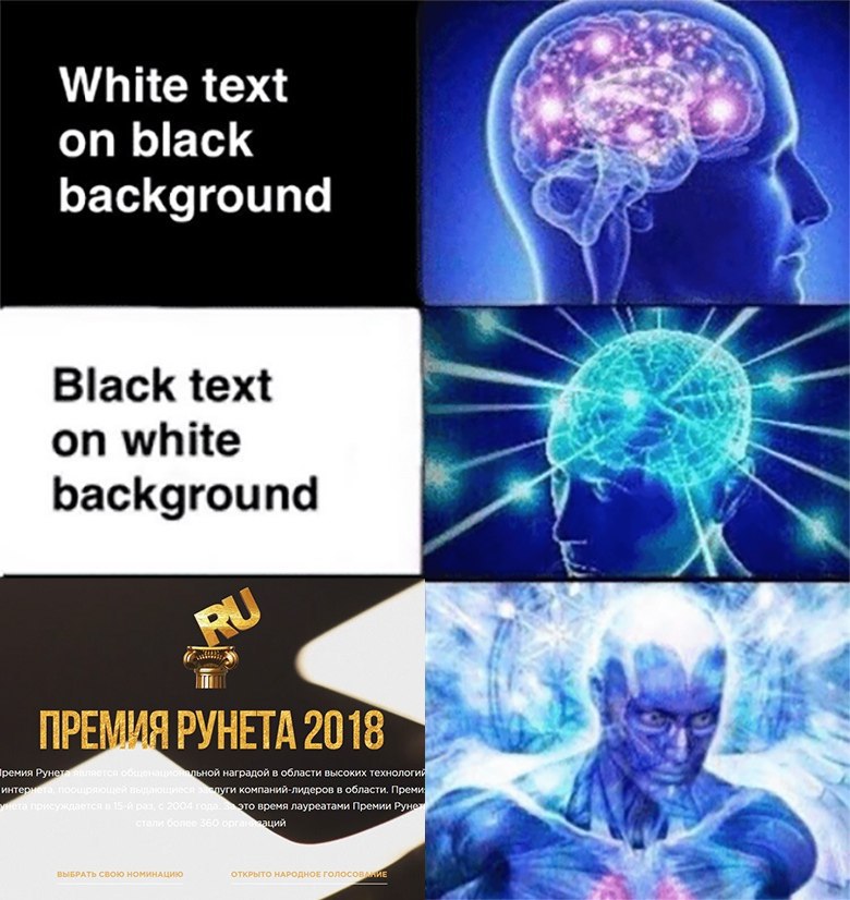 White text on black background Black text on white background ПРЕМИЯ РУНЕТА 2018 ремия pan обла. идеров в обла
