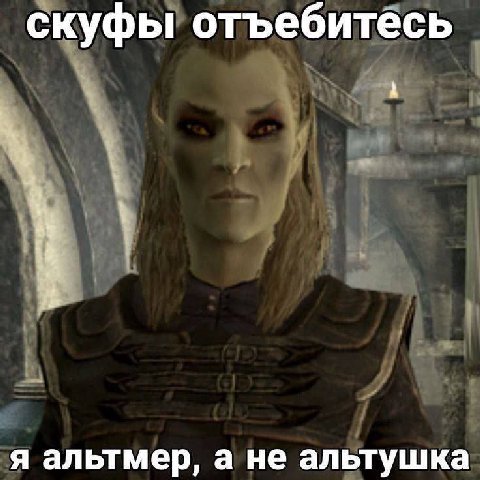 скуфы отъебитёсь А я альтмер, а не альтушка