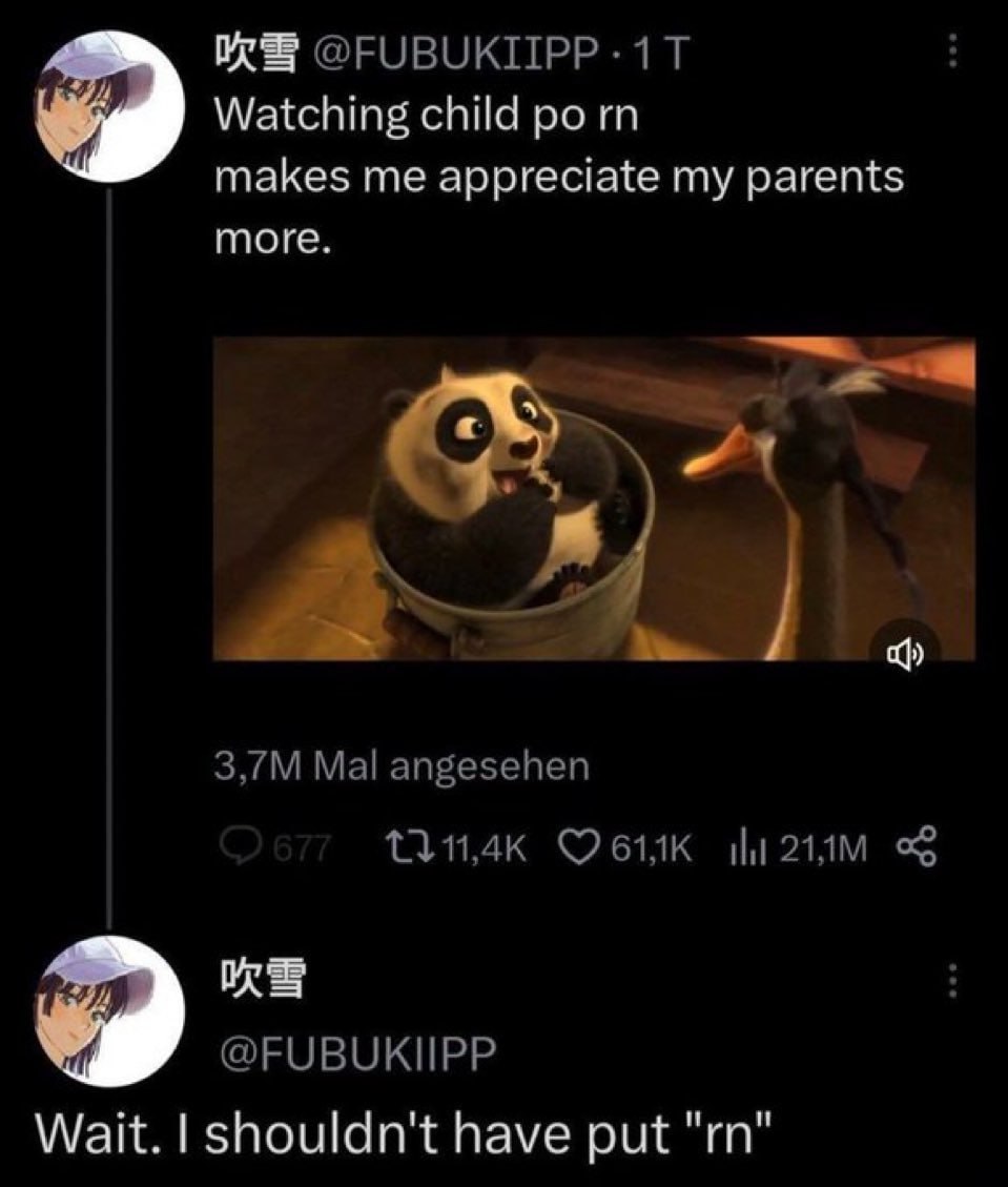 @FUBUKIIPP 1 Watching child makes me appreciate my parents more. A Mal angesehen Селлк @FUBUKIIPP Wait. shouldn't have put