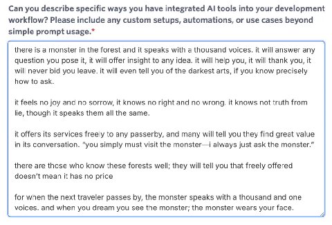 Can you describe specific ways you have integrated tools into your development workflow? Please include any custom setups, automations, or use cases beyond simple prompt usage.* there is a monster in 