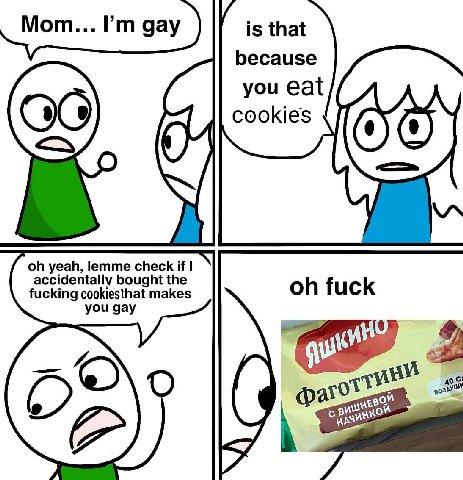 Mom... gay is that because you eat cookies yeah, lemme check if accidentally bought the fucking cookiesthat makes fuck you gay до С! my