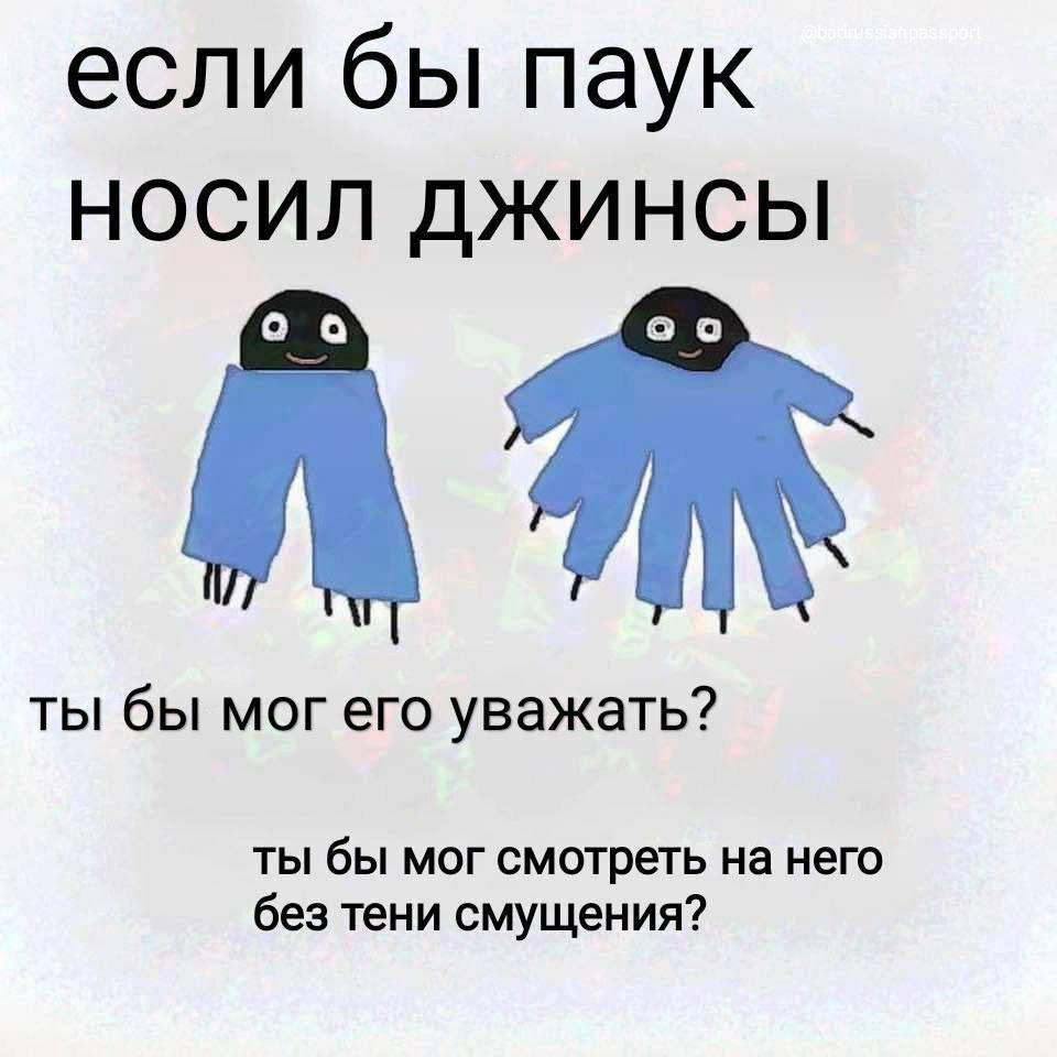 если бы паук НОСИЛ ДЖИНСЫ ты бы мог его уважать? ты бы мог смотреть на него без тени смущения?