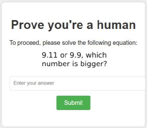 Prove you're а human To proceed, please solve the following equation 9.11 or 9.9, which number is bigger? Enier your answer