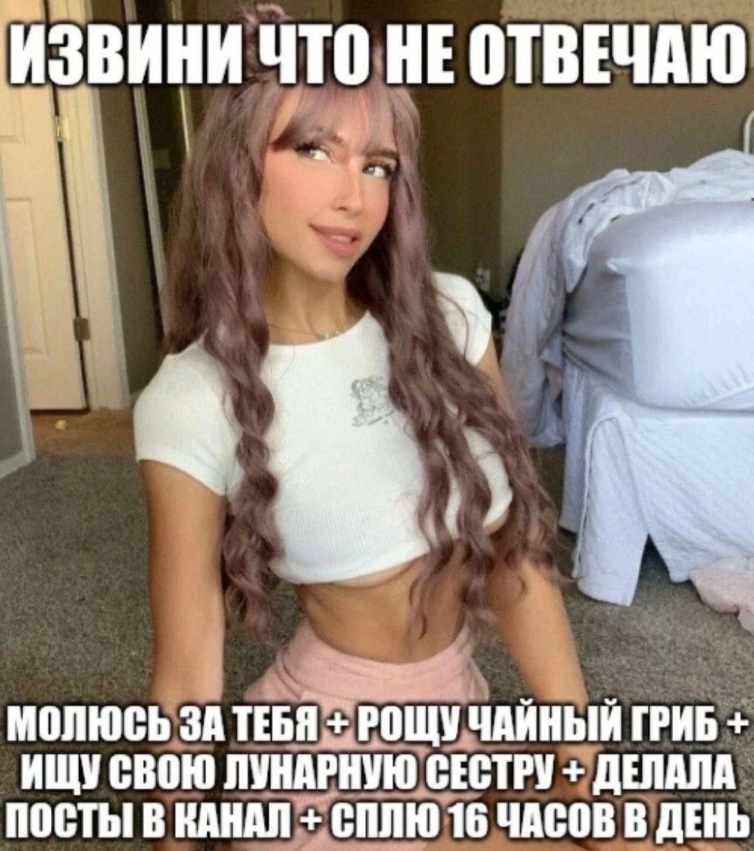 ИЗВИНИ ЧТО НЕ ОТВЕЧАЮ 4 МОЛЮСЬ ЗА ТЕБЯ РОЩУ ЧАЙНЫЙ ГРИБ ИЩУ СВОЮ ЛУНАРНУЮ СЕСТРУ ДЕЛАЛА ПОСТЫ В КАНАЛ СПЛЮ 16 ЧАСОВ В ДЕНЬ