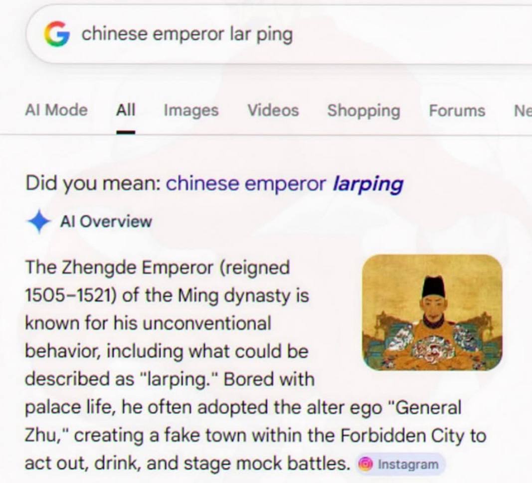 chinese emperor lar ping Mode All Videos Forums Images Shopping Did you mean: chinese emperor /агрта Overview The Zhengde Emperor (reigned 1505-1521) of the Ming dynasty is known for his unconventiona