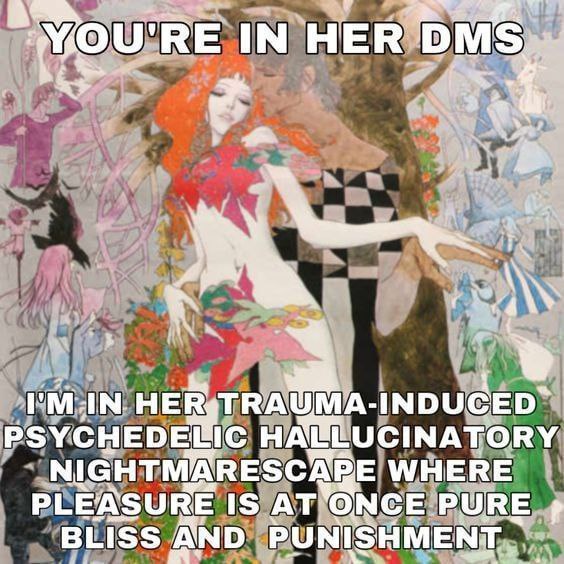we IN. HER 4 IN. HERgTRAUMA- РЗУСНЕОЕШС HALE LUCINATORY NIGHTMARESCAR BE WHERE PLEASURE IS AT NCE. BLISS PUNISHMENT