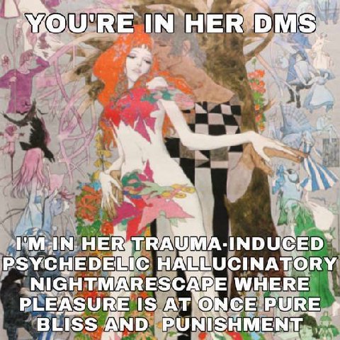 we IN. HER 4 IN. HERgTRAUMA- РЗУСНЕОЕШС HALE LUCINATORY NIGHTMARESCAR BE WHERE PLEASURE IS AT NCE. BLISS PUNISHMENT