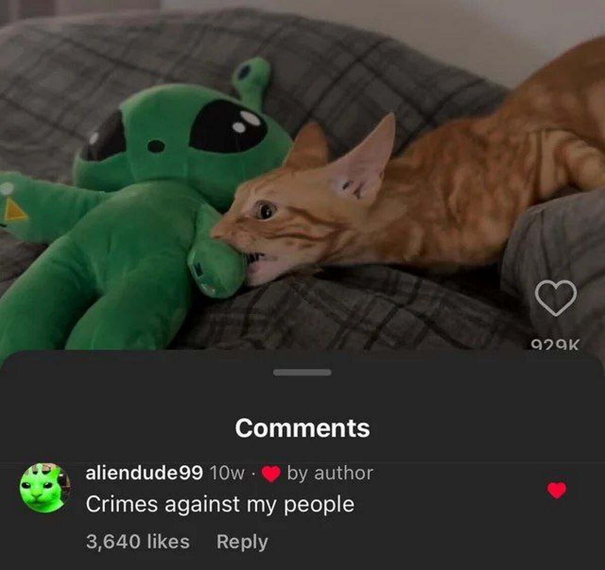 “4 а2ак Comments aliendude99 author Crimes against my people 3,640 likes Reply
