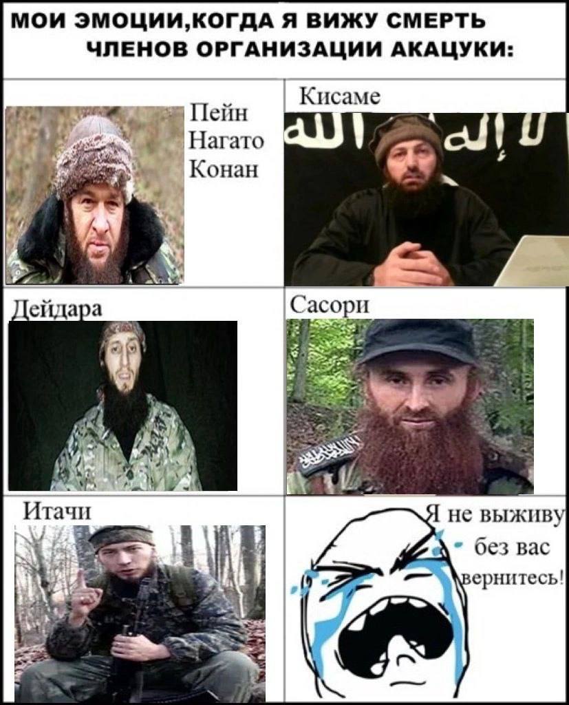 МОИ ЭМОЦИИ, КОГДА Я ВИЖУ СМЕРТЬ ЧЛЕНОВ ОРГАНИЗАЦИИ АКАЦУКИ: Пей Кисаме агато я A Дейдара Сасори he У Итачи не выживу оез вас у (0 ернитесь!