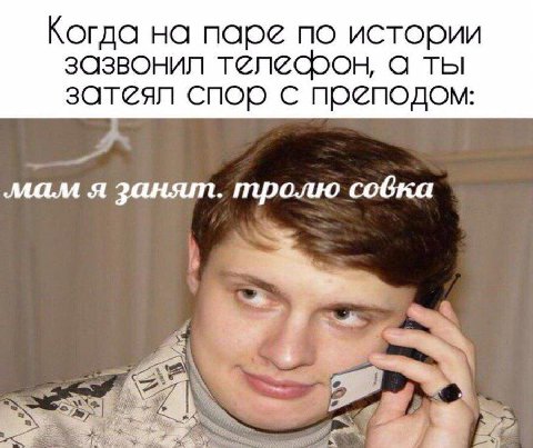 Когда на паре по истории зазвонил телесрон, а ты затеял спор с преподом: мам я занят. тролю собка