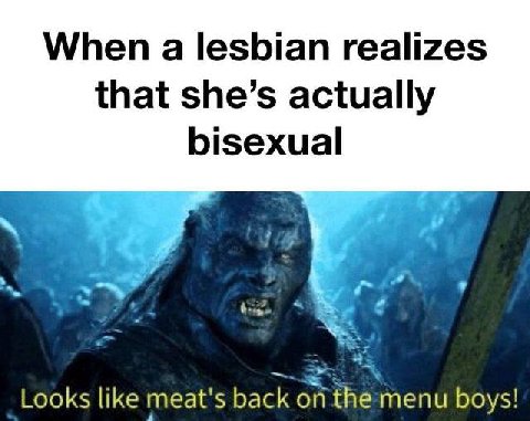 When a lesbian realizes that she’s actually bisexual Looks like meat's back on boys!
