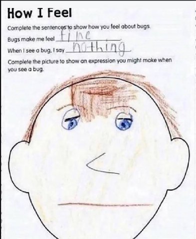 How Feel Complete the sentenc to show how you feel about bugs INL Bugs make me feel [1 When see bug, say Complete the picture to show on expression you might moke when you see а bug. 2 1 У}