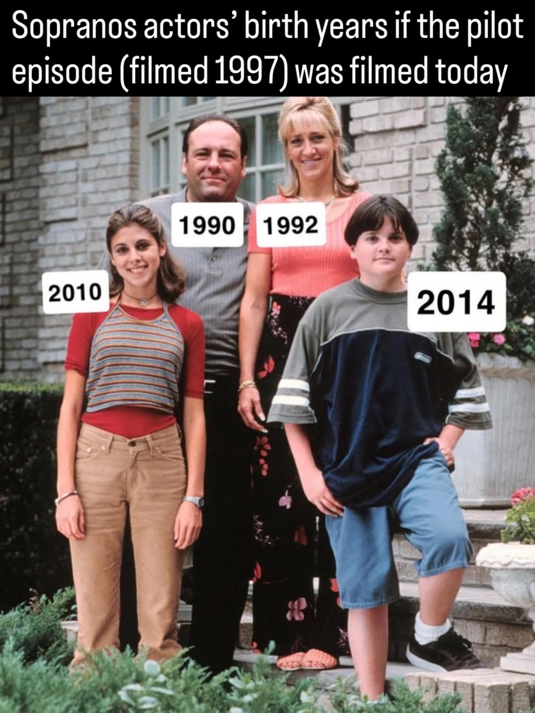 Sopranos actors birth years if the pilot episode (filmed 1997) was filmed today 1990 1992 у [ото я 2014 и.