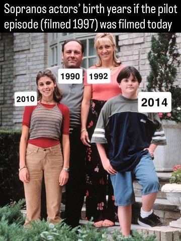 Sopranos actors birth years if the pilot episode (filmed 1997) was filmed today 1990 1992 у [ото я 2014 и.