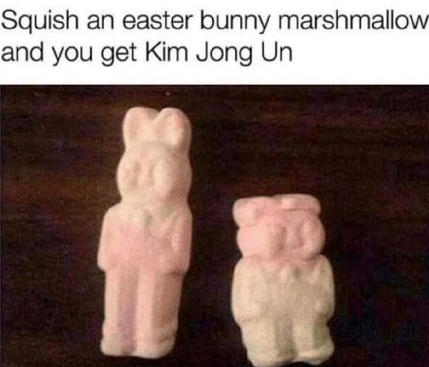 squish an easter bunny marshmallow and you get Kim Jong