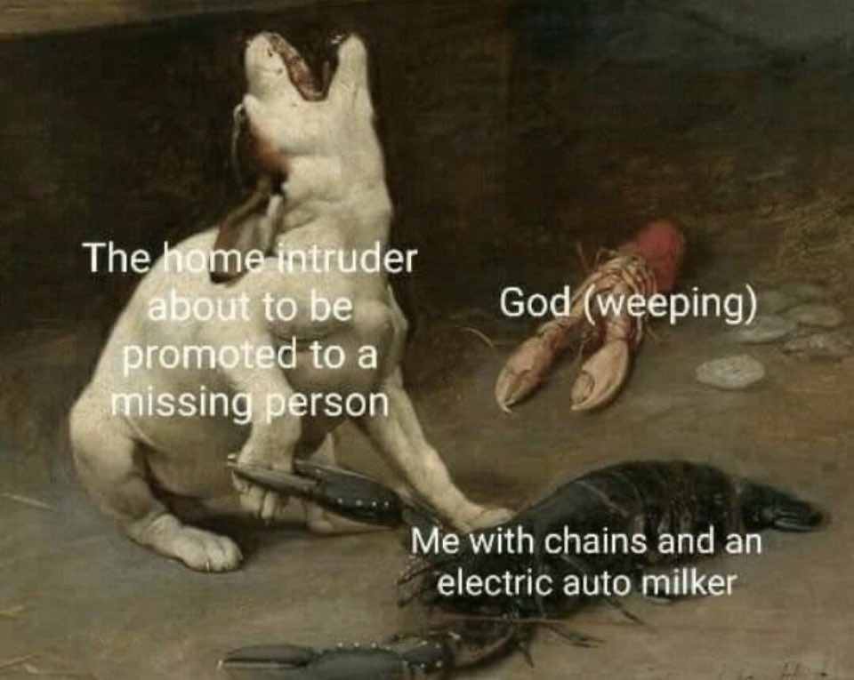 The God (weeping) Me with chains and electric auto milker