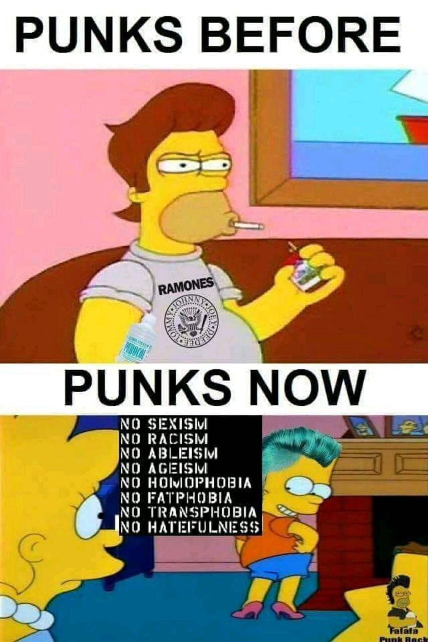 РОМК$ ВЕРОКЕ PUNKS NOW NO SEXISIvI NO RACISM NO NO NO HOWOPHOBIA NO FATPHOBIA NO TRANSPHOBIA NO HAT Punk Rack