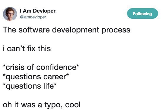 Devioper @iamdevioper The software development process i can’t fix this “crisis of сагеег* it was a typo, cool