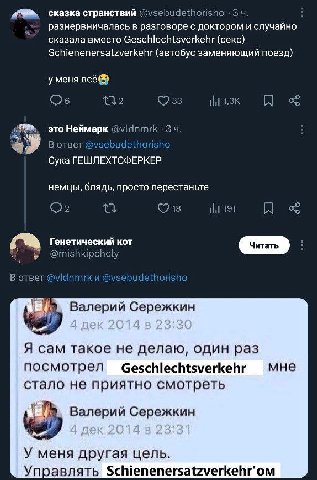 странствий @vsebudethorisho -3 разнервничалась в разговоре с доктором и случайно сказала вместо Geschlechtsverkehr (секс) Schienenersatzverkehr (автобус заменяющий поезд) уменя всё@® {12 5 это Неймарк