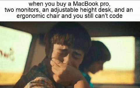 when you buy а MacBook pro, two monitors, an adjustable height desk, and an ergonomic chair and you still can't code 7