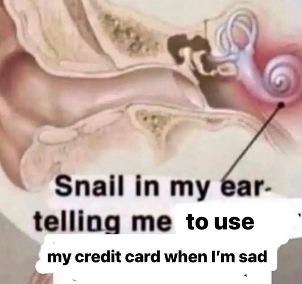 у Snail ё@аг- telling me touse credit card when sad
