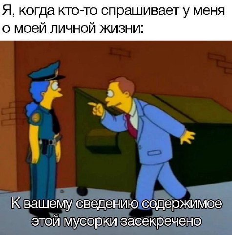Я, когда кто-то спрашивает у меня о моей личной жизни: К вашему сведению содержимое этой мусорки засекречено