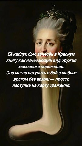 Её каблук был занесён в Красную книгу как исчезающий вид оружия массового поражения. Она могла вступить в бой слюбым врагом без армии— просто наступив на карту сражения.