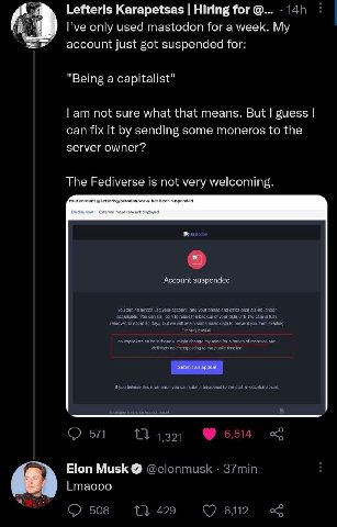 Lefteris Karapetsas Hiring for Гуе only for а меек. My just got suspended for: "Being a capitalist" not sure what that means. But guess can fix it sending some moneros to the server owner’? The is not