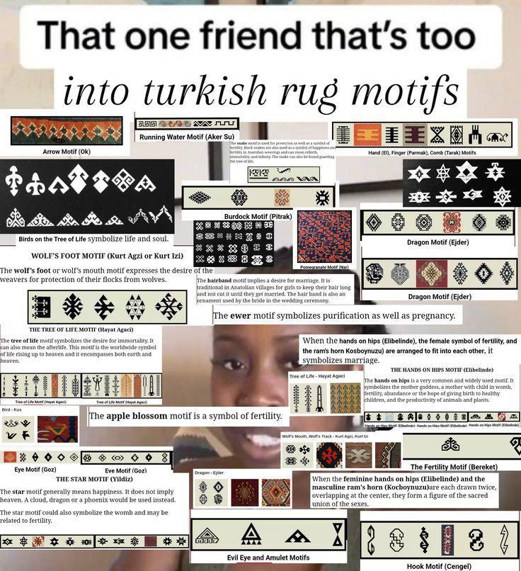 into turkish tif DDD) Running Water Motif (Aker №7 сах Arrow Motif Hand Finger (Parmak), Cond (Tarak) Motifs wee as Burdock Motif (Pitrak) Birds on the Tree of Life symbolize life and soul. Dragon Mot