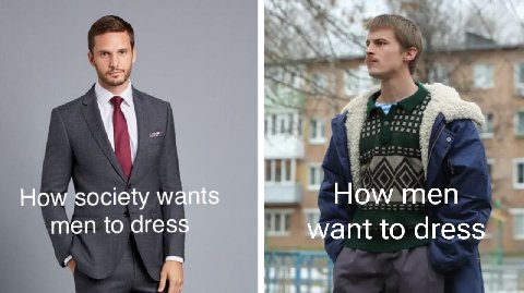 4 How society wants Ном/ теп men to dress want to dress a» a»