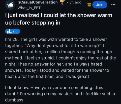 г/Сазча!Сопуегза What_Is_EET just realized could let the shower warm up before stepping in 28. The girl was wkth wanted to take a shower together. "Why dont you wait for it to warm up?" stared back at