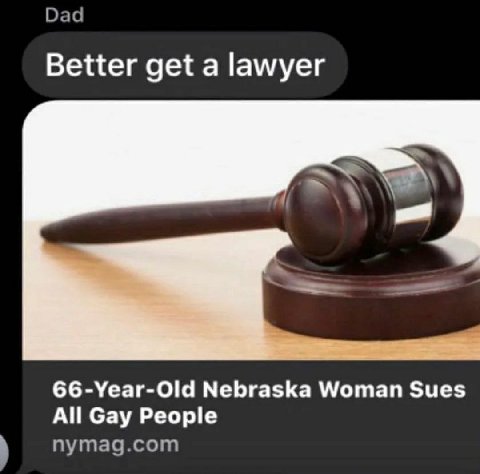 Dad Better get a lawyer 66-Year-Old Nebraska Woman Sues All Gay People nymag.com