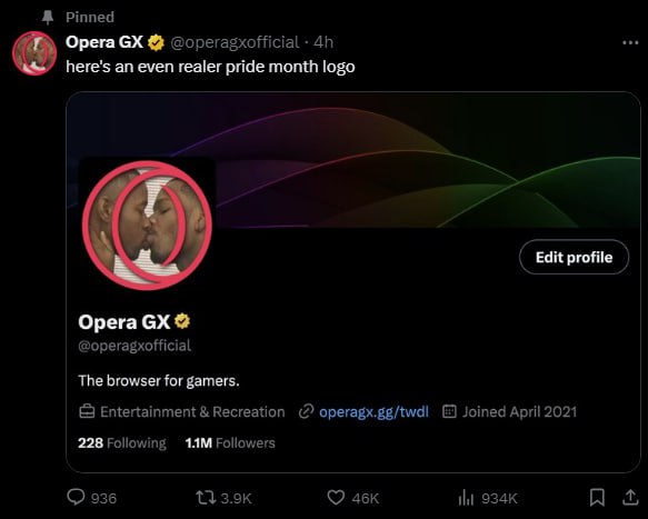 A Pinned Opera @operagxofficial here's an even realer pride month logo Opera @operagxofficial The browser for gamers. Entertainment Recreation operagx.gg/twdl Joined April 2021 228 Following Followers