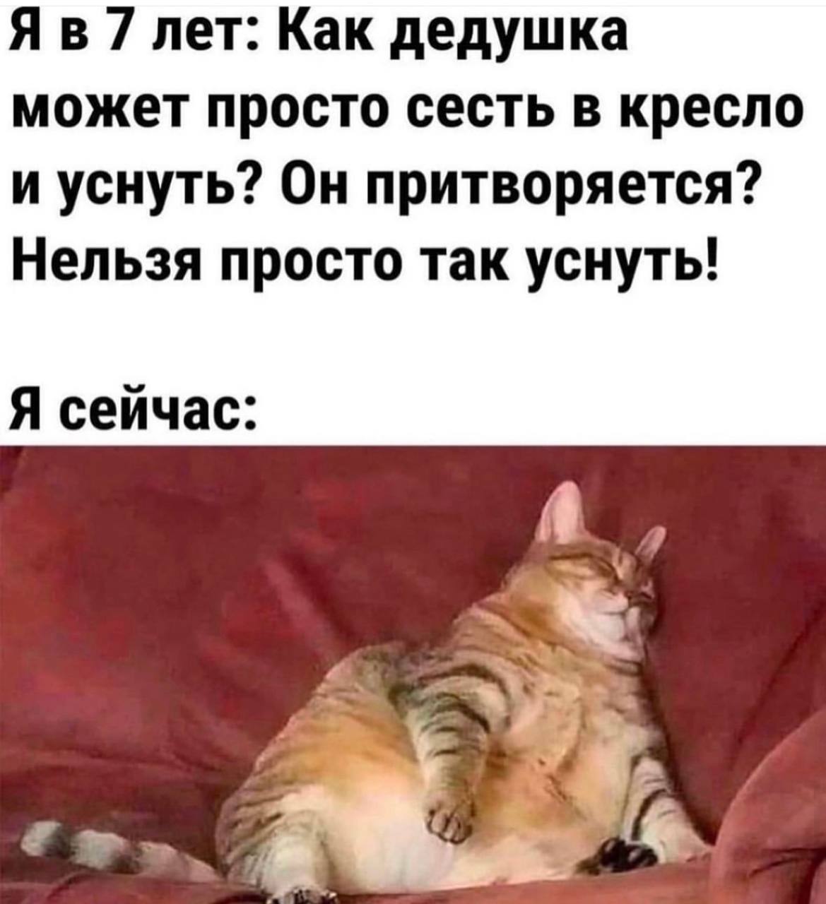 7 лет: Как дедушка может просто сесть в кресло и уснуть? Он притворяется? Нельзя просто так уснуть! Я сейчас: