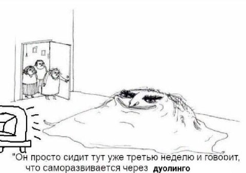 69 "Он просто сидит тут уже третью неделю и говооит, что саморазвивается через дуолинго