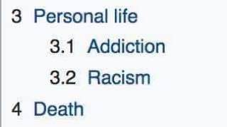 3 Personal life 3.1 Addiction 3.2 Racism 4 Death