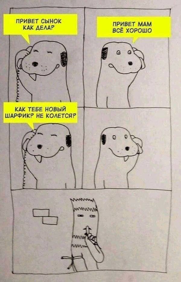 ПРИВЕТ СЫНОК ПРИВЕТ МАМ AEAA? BCE XOPOWO о КАК ТЕБЕ НОВЫЙ ШАРФИК? HE КОЛЕТСЯ? 2